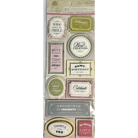 Anna Griffin Elenor Collection 3D Stickers Die Cuts Sentiments 3 pc Lot Retired - Picture 3 of 11